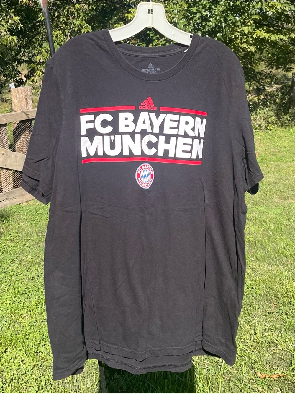 adidas Black FC Bayern Munchen Graphic Tee with Red & White Accents